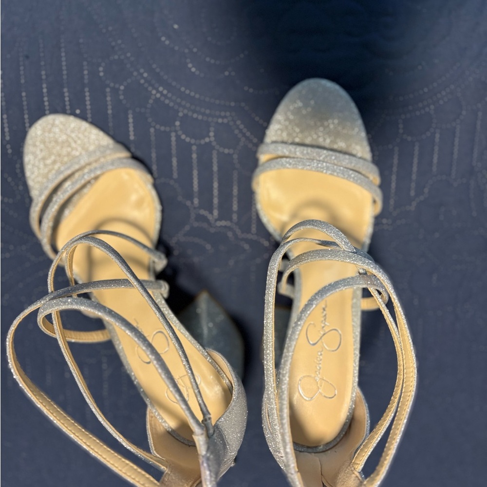Jessica Simpson Glittering Silver Strappy Heels